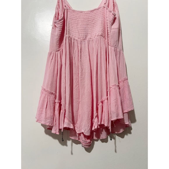 Free People Pink Brielle Playsuit Babydoll Smocked Ruffle Detail Dress Size L - Picture 10 of 11